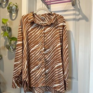 a new day Tan and White Zebra Striped Blouse